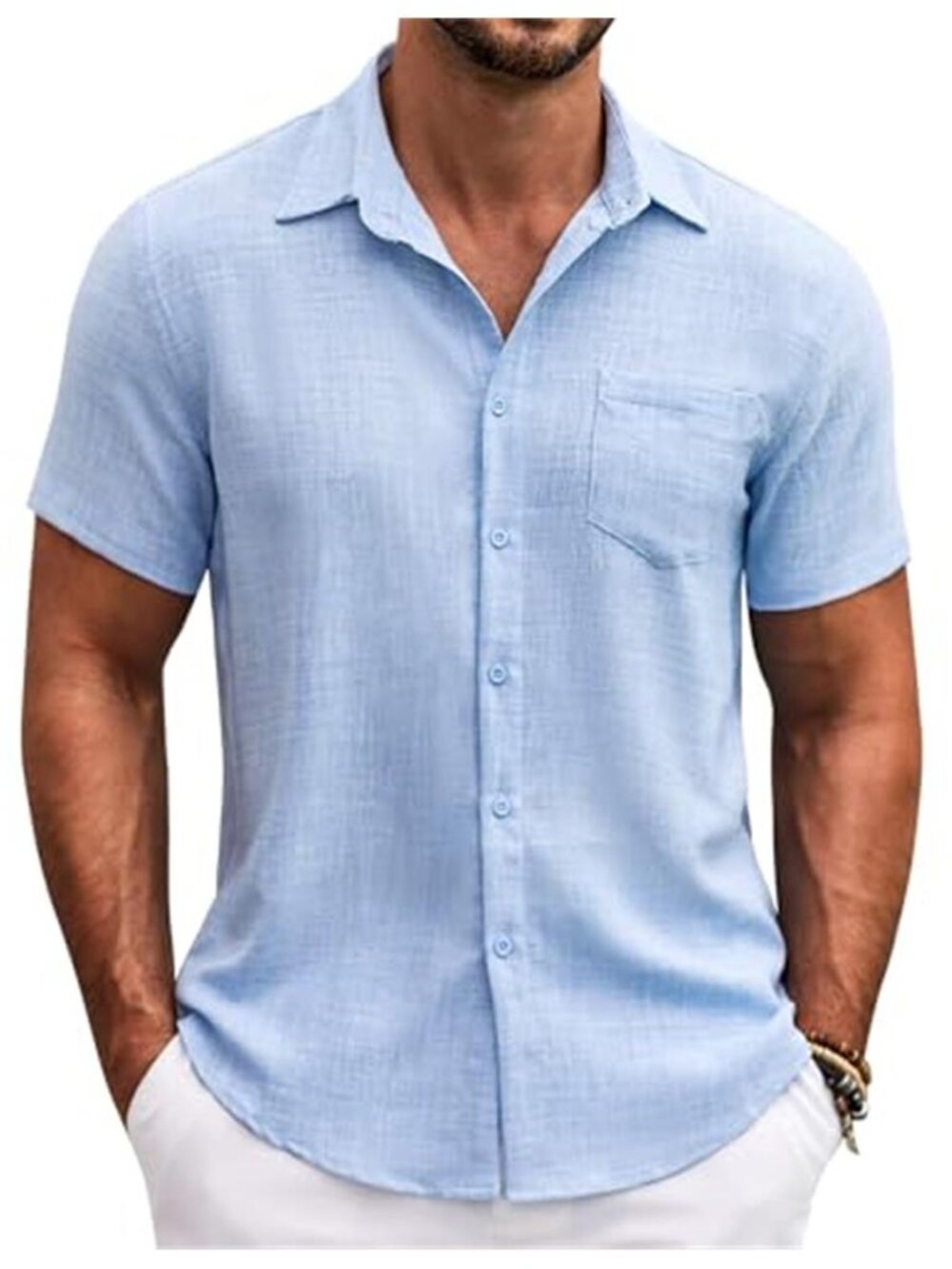 Mens Short Sleeve Button Down Shirt Casual Summer Beach Camp Shirt Pocket